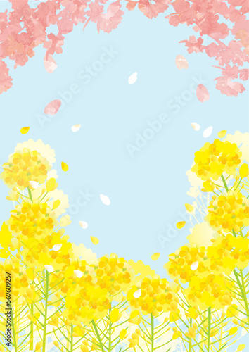 桜　青空　優しい春の背景イラスト