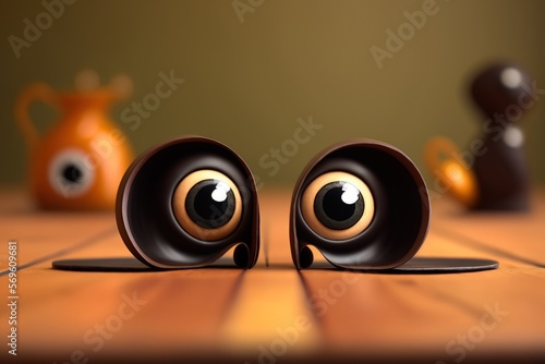 two black holes with selective focus are seen on a hardwood table. Generative AI