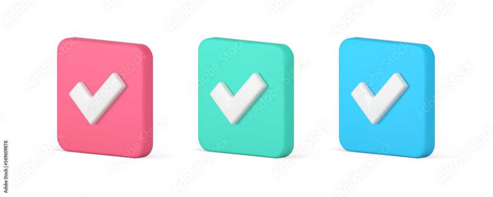 Done positive accept check mark correct questionnaire checkbox confirmation 3d icon set vector Done positive accept check mark correct questionnaire checkbox confirmation 3d icon set vector