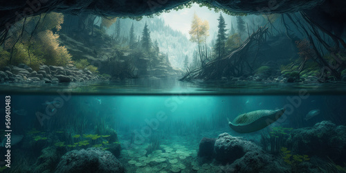 Journey Back in Time: An Underwater Illustration of Prehistoric Creatures 