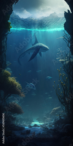 Journey Back in Time: An Underwater Illustration of Prehistoric Creatures  © Sparrowski