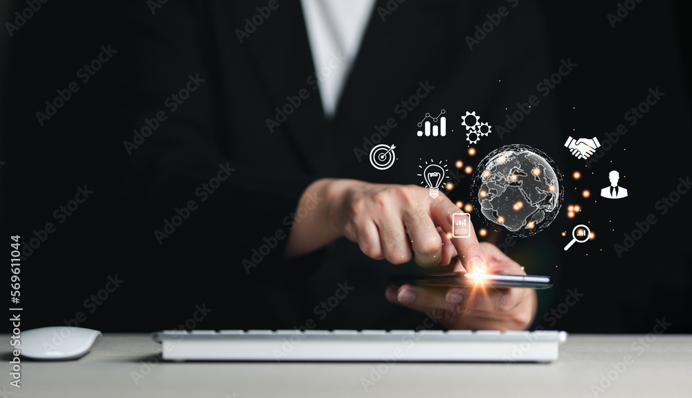 Naklejka premium Global Internet Connectivity Technology and Digital Marketing, Finance and Banking, Digital Connectivity Technology, Big Data