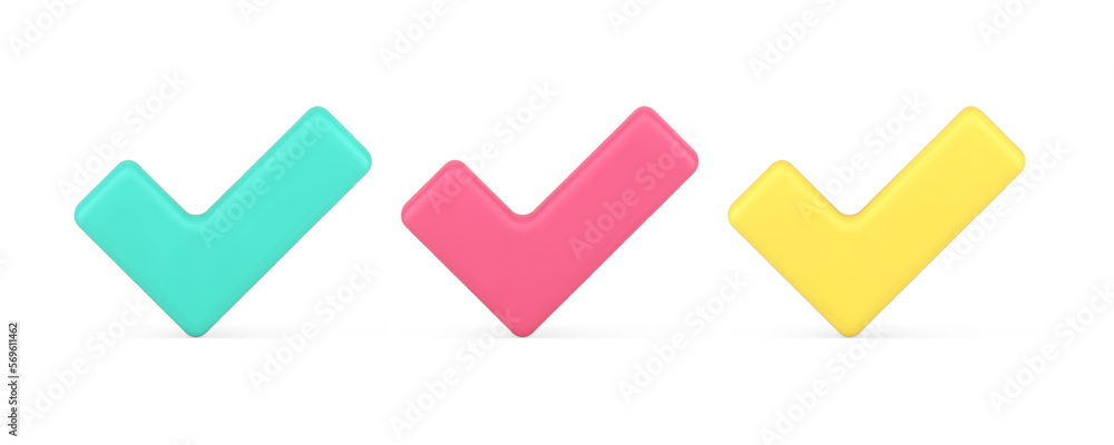 Check mark done complete accept success vote choice 3d icon set realistic vector illustration Check mark done complete accept success vote choice 3d icon set realistic vector illustration
