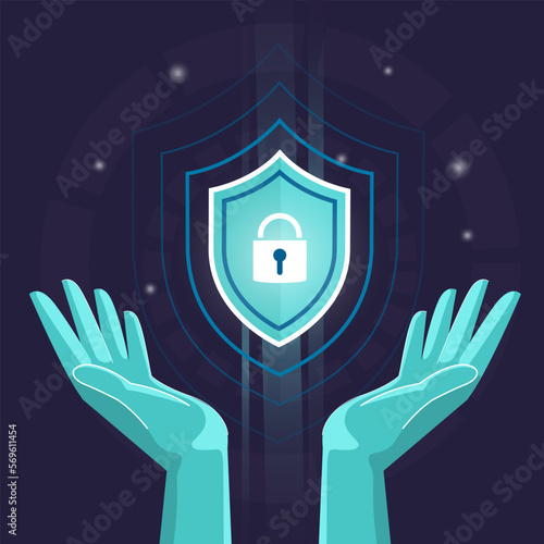Hands Security and anti-virus protection vector illustration