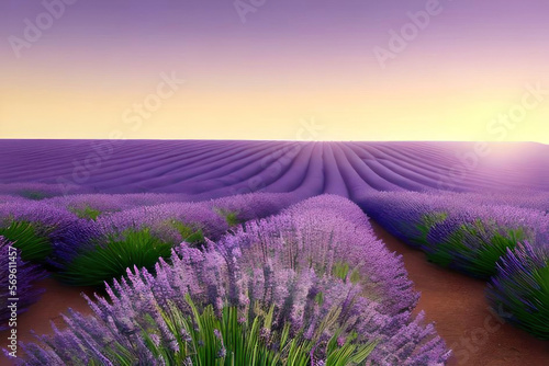 Pink lavender field. AI generated.