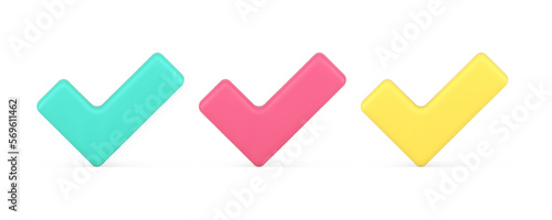 Check mark done complete accept success vote choice 3d icon set realistic vector illustration
