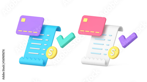 E payment success banking electronic transaction shopping invoice 3d icon set realistic vector