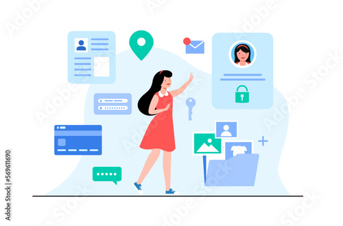 personal security data of young woman flat vector