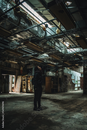 young traveller in abandoned place