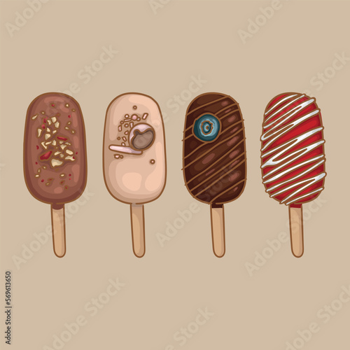 Collection of ice cream on a stick with different flavors