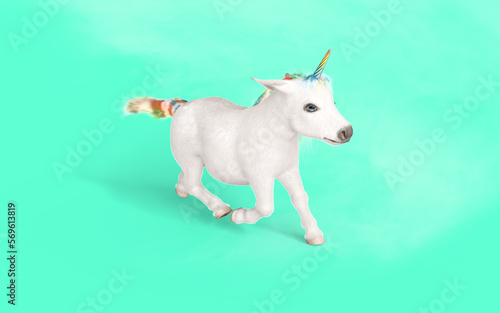3d Illustration of Mythical Pocket Unicorn Posing Isolate on Pastel Green Background with Clipping Path.