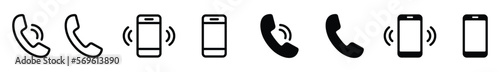 Ringing phone icon set. Telephone call sign. Smartphone ringing symbol. Vector illustration