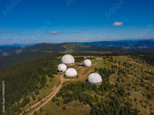 Aerial vIew by drone. Summer. Pamir military base, Bucovina. Chernivtsi región. Ukraine Carpatian mountains.