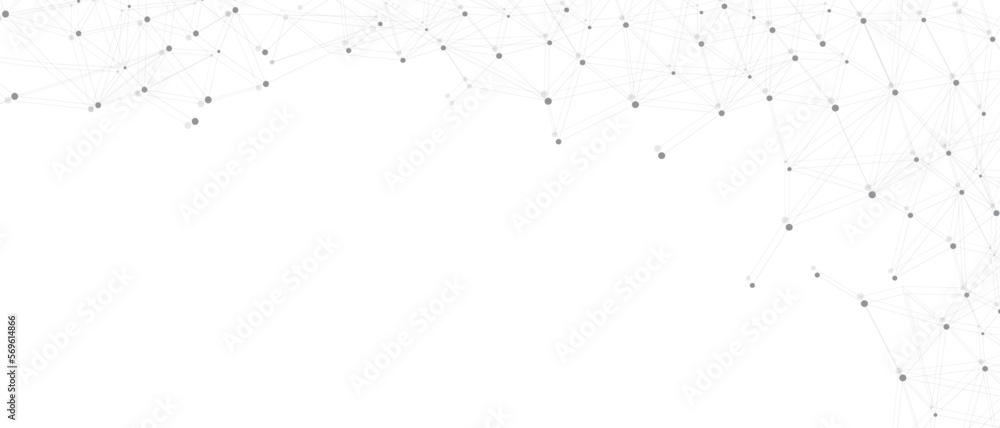 Grey network. Abstract connection on white background. Network technology background with dots and lines for desktop. Ai system background. Abstract concept. Line background, network technology