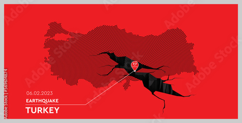 Turkey Earthquake concept on cracked map. vector illustration.
