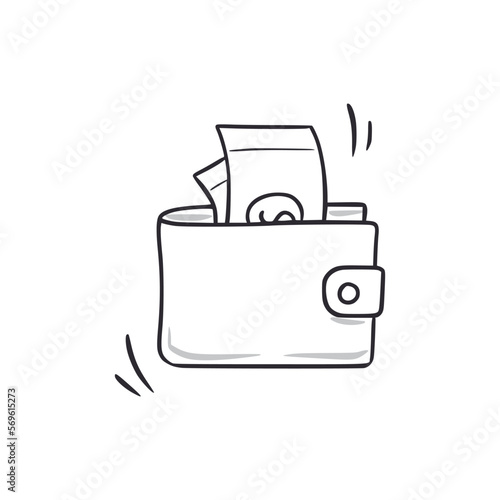 Money wallet doodle. Wallet dollar hand drawn sketch style icon. Profit, money safe doodle drawn concept. Vector illustration.