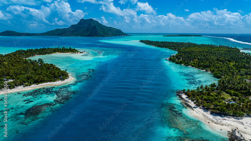 Aerial of the lagoon of Maupiti, Society Islands, French Polynesia, South Pacific, Pacific Aerial of the lagoon of Maupiti, Society Islands, French Polynesia, South Pacific, Pacific