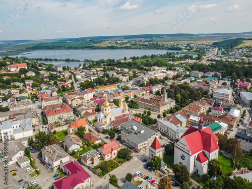 Aerial vIew city of Berezhany by drone. Summer Ukraine Ternopil region, West Ukraine. photo