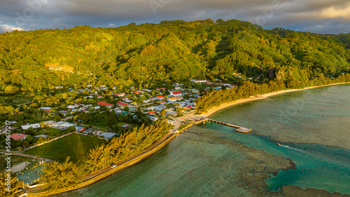 Aerial of Avera, Rurutu, Austral islands, French Polynesia, South Pacific, Pacific photo