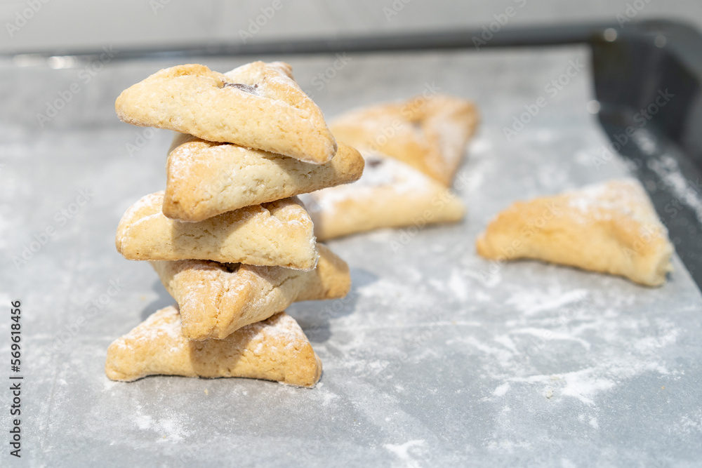 Jewish pastry Hamantaschen. Home baked tradition hamantaschen for the Jewish holiday Purim.