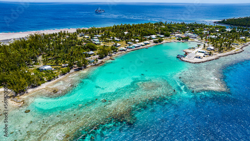Aerial of the Amaru atoll, Tuamotu Islands, French Polynesia, South Pacific, Pacific