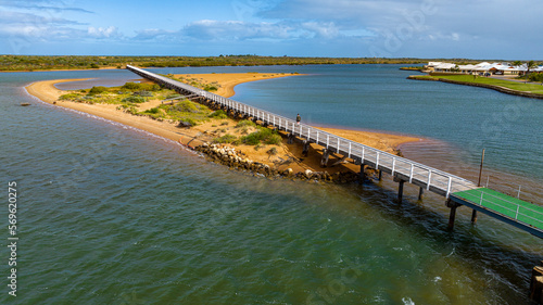 Aerial, the long pedestrian bridge at the ocean, Carnarvon, Western Australia, Australia, Pacific photo