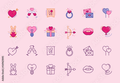 Valentine day flat set vector icons