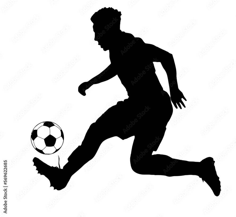 Silhouette of Soccer Player Dribbling ball, originating image from Generative AI technology Silhouette of Soccer Player Dribbling ball, originating image from Generative AI technology