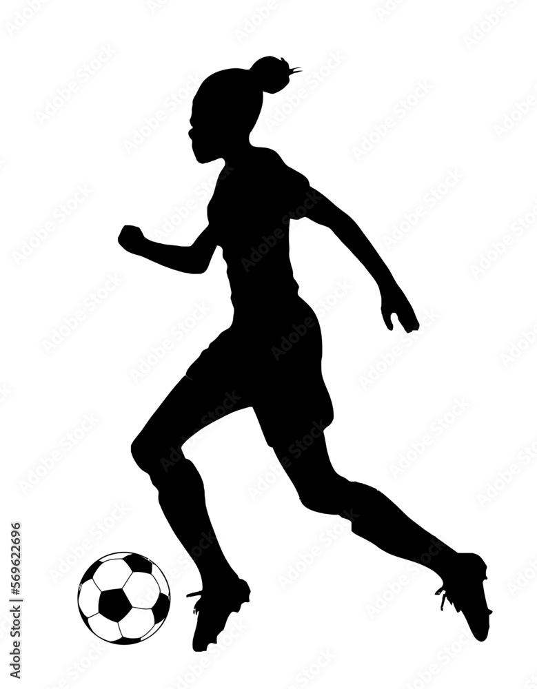 Silhouette of Woman Soccer Player Dribbling ball, originating image from Generative AI technology