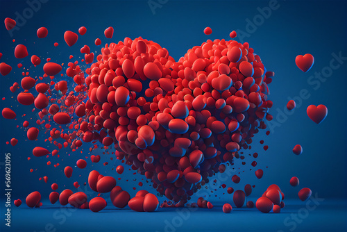 heart of red cells on a blue backgrounds, generative ai