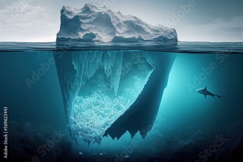 Huge Iceberg Part In Water Part On Surface Generative AI © Aleksandar