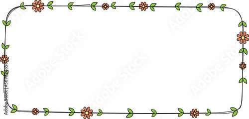 Hand drawn rectangle frame decoration element with flowers and leaves clip art
