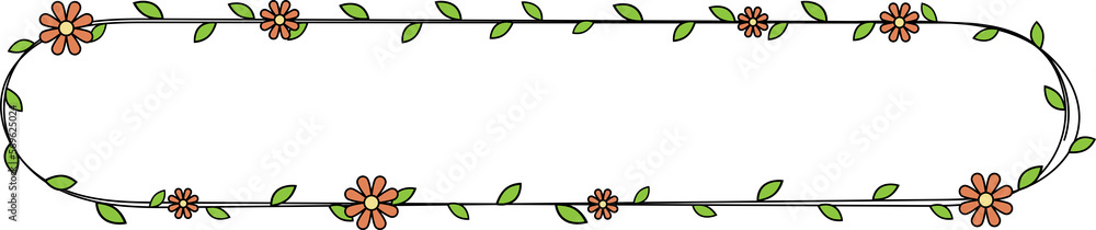 Hand drawn rectangle frame decoration element with flowers and leaves clip art