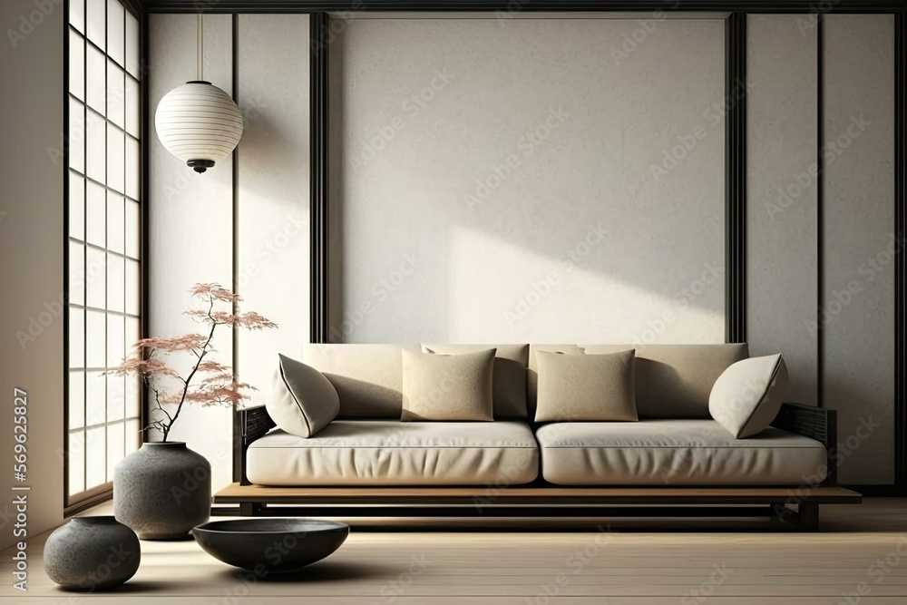 Japanese modern living room in earthy Morandi tones. Modern minimalist ...
