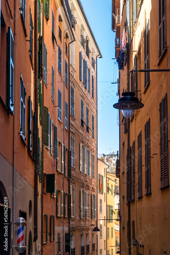 Houses in a caruggio in the historic center, Genoa, Liguria, Italy, Europe photo