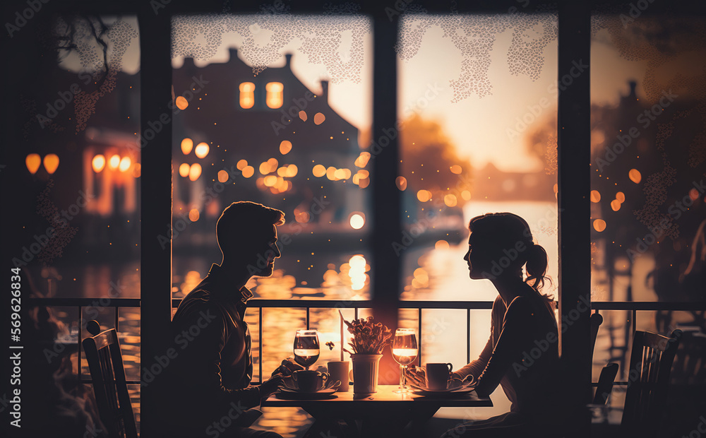 Couple on a Date by the River, Generative AI Couple on a Date by the River, Generative AI