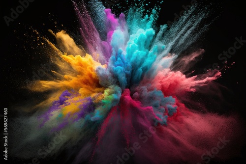 Explosion Farbe Puder - isloiert Hintergrund schwarz Holi Festival - Generative AI
