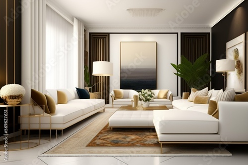 A room with cream walls that are accented with beige  and white furniture and decor. there are small pops of color in the form of colorful throw pillows  art  and plants. a vintage rug in shades of be