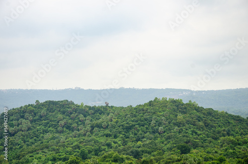 Serene view of Sanoor Padav Hills, Mangalore, India during the monsoon season.