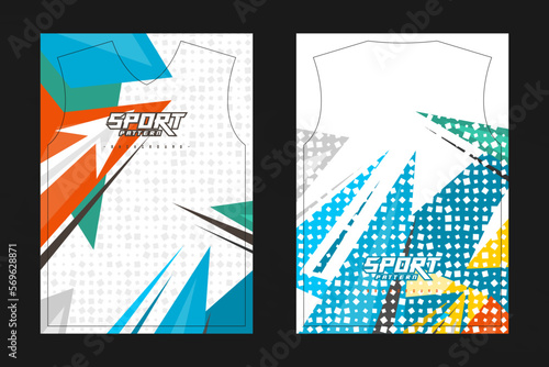 Sports jersey uniform design template with geometric colorful on white background