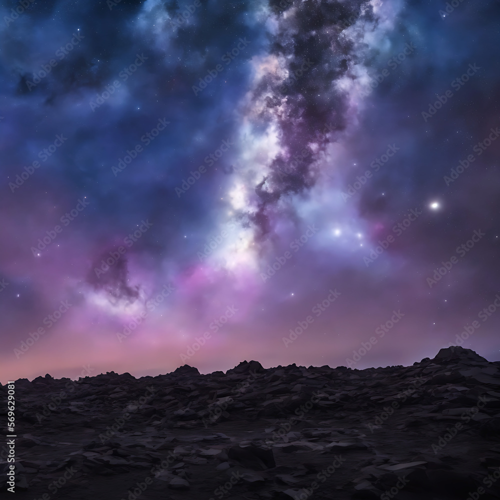Abstract space star nebula model rocky landscape render Abstract space star nebula model rocky landscape render