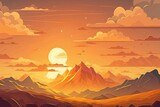 Morning sky background with magnificent orange gold sunshine, vibrant yellow golden hour sky clouds, and a majestic, serene landscape. Generative AI