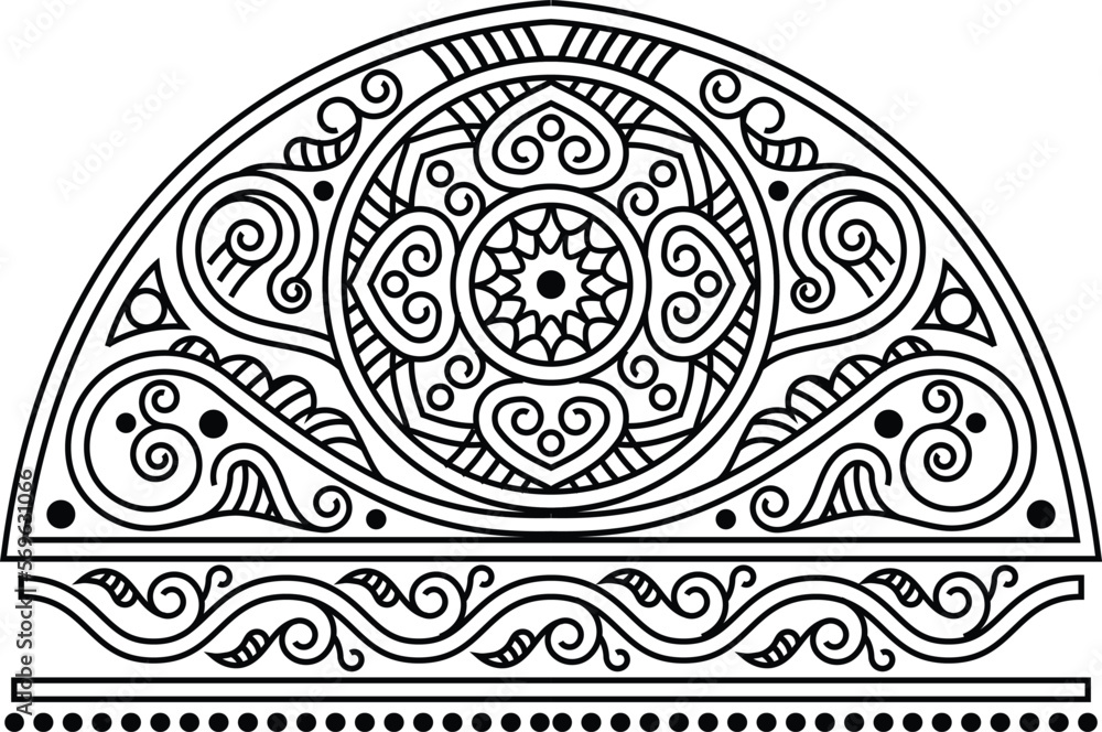 Indian Traditional and Cultural Rangoli, Alpona, Kolam, or Paisley vector line art. Bengal art India. centuries-old Bengali art tradition of the Bengal region, for textile printing, logo, wallpaper Indian Traditional and Cultural Rangoli, Alpona, Kolam, or Paisley vector line art. Bengal art India. centuries-old Bengali art tradition of the Bengal region, for textile printing, logo, wallpaper