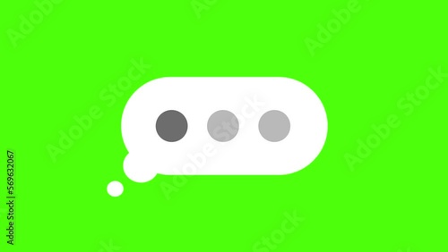 White bubble with blinking grey dots as symbol of writing message on green chromakey background computer generated imagery