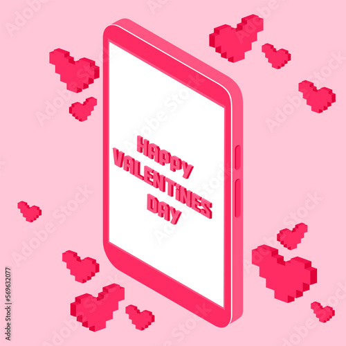 Valentine day pixel concept. 3d message gifts for boyfriend and girlfriend, wife and husband. Love isometric concept wallpaper, card. Happy Valentines Day 14. Love, honesty, romantic, relationship