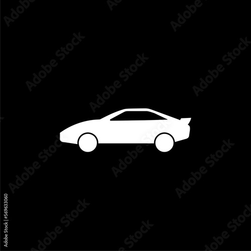 Simple style sport car icon isolated on black background.