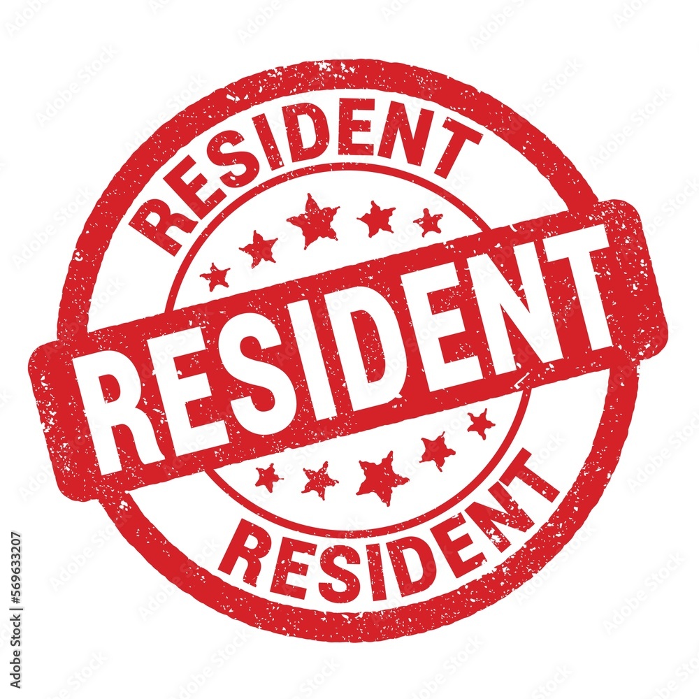 RESIDENT text written on red round stamp sign. RESIDENT text written on red round stamp sign.