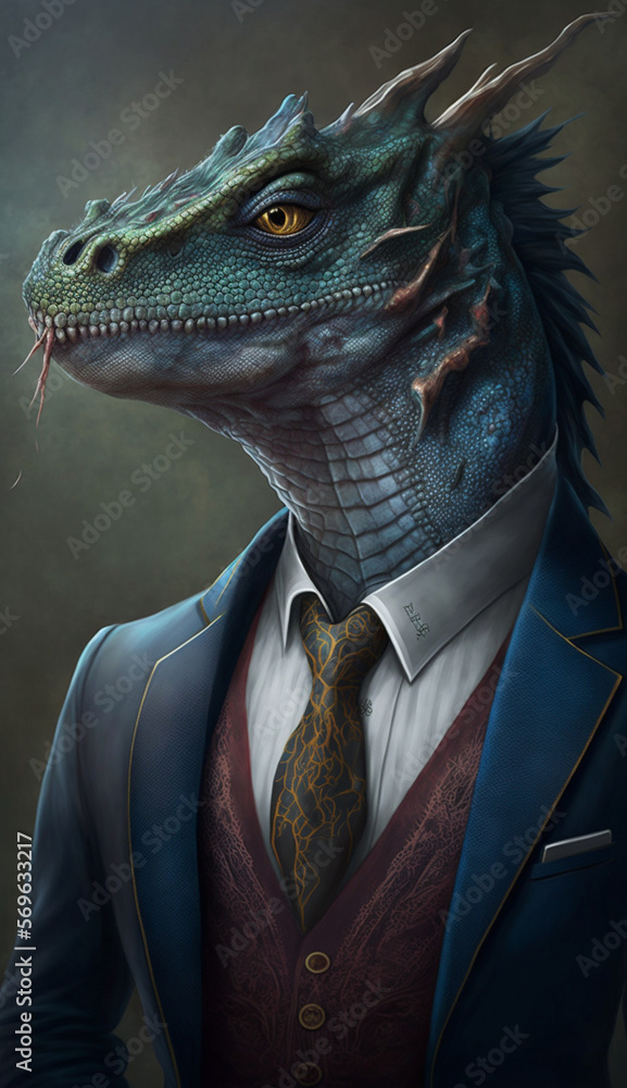 dragon monster reptile, formal suit 