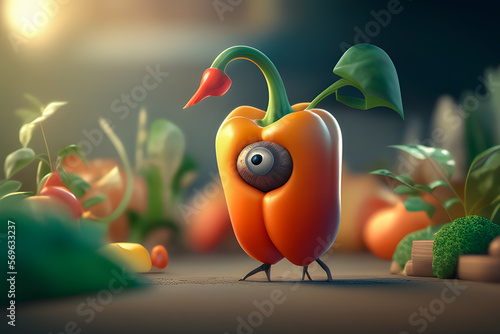 pepper adorable and lovable character 3d cute, 3d cartoon character AI Generative,  AI Illustration photo