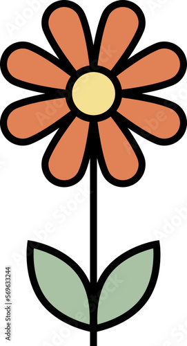 Outline flower with leaves clip art